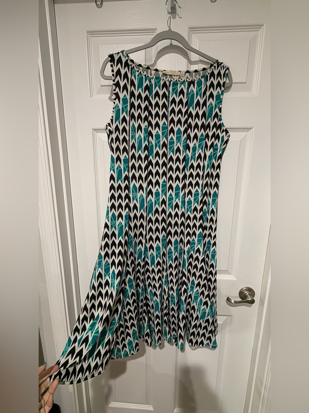 Sleeveless Teal and Black Chevron A-Line Dress